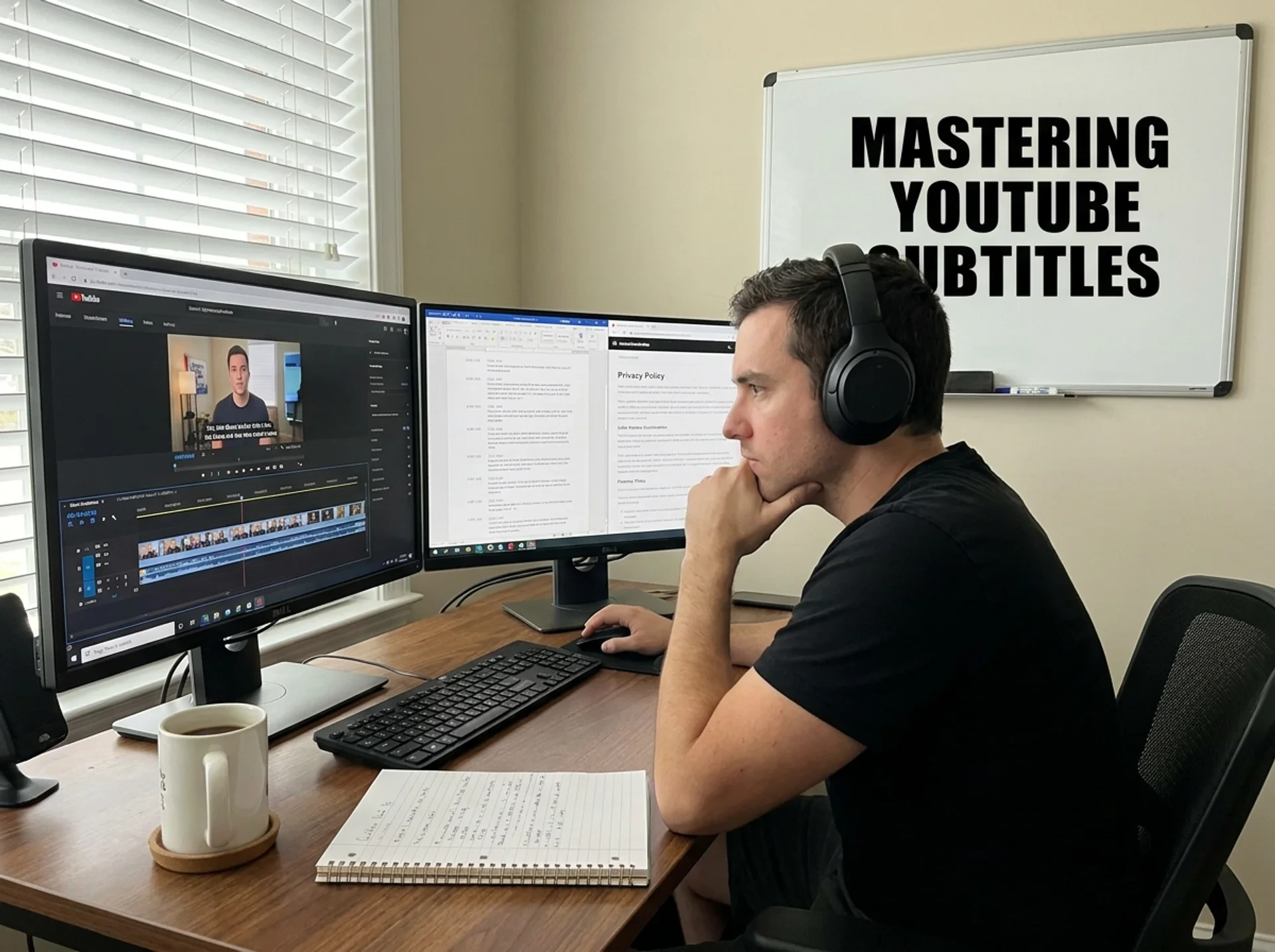 A stylized waveform graphic overlaying a subtle YouTube play button icon, representing audio and video.